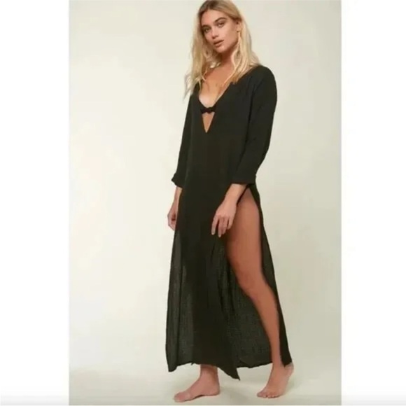 O'Neill Other - NEW O'Neill Black Kayson Maxi Cover-Up Dress Size Small High Side Slits